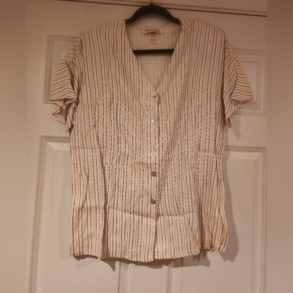 Impressions vintage white striped button up shirt Size 18 - Picture 1 of 4